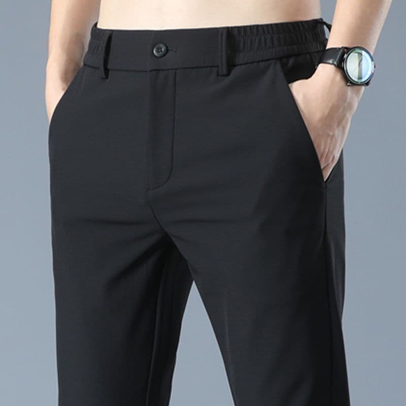 Ice silk suit elastic trousers black