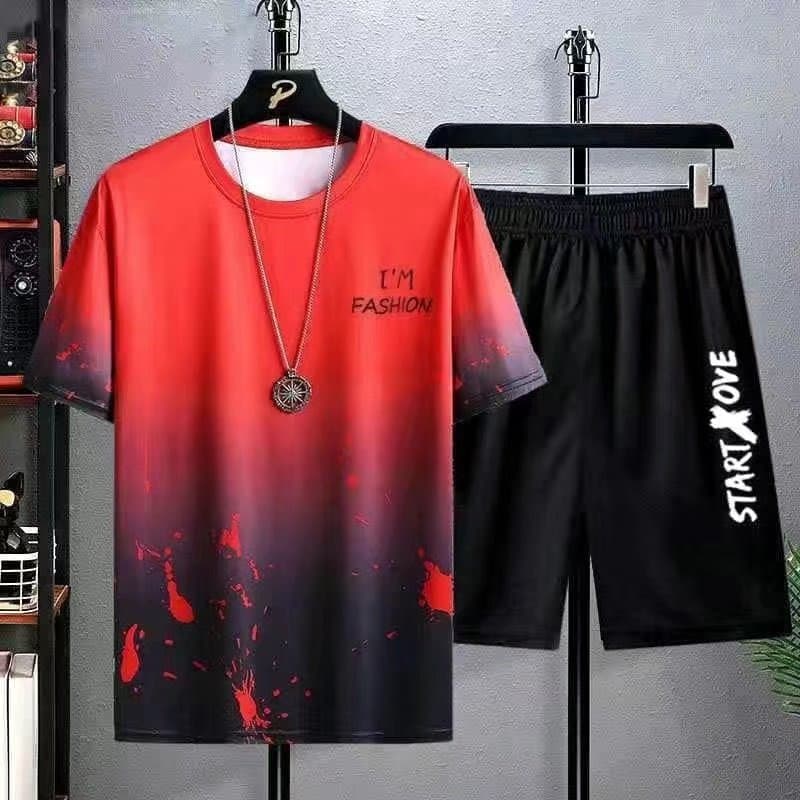 Gradient shorts suit red