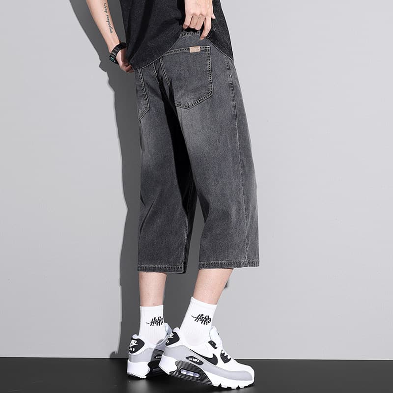 7001 black gray. tencel elastic waist zipper - cropped pants