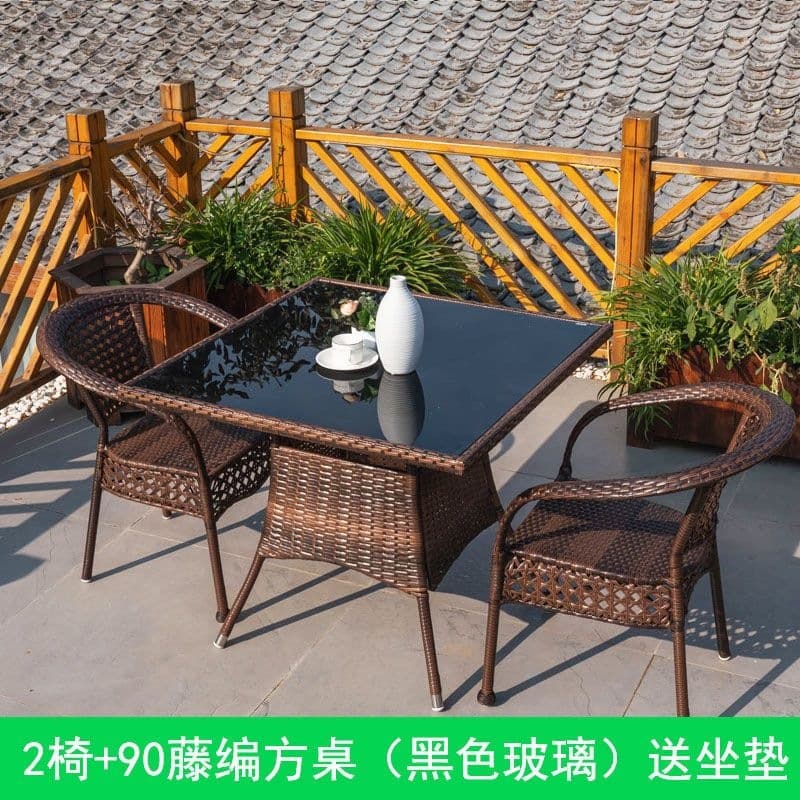 90 square table + 2 chairs (with cushions included)