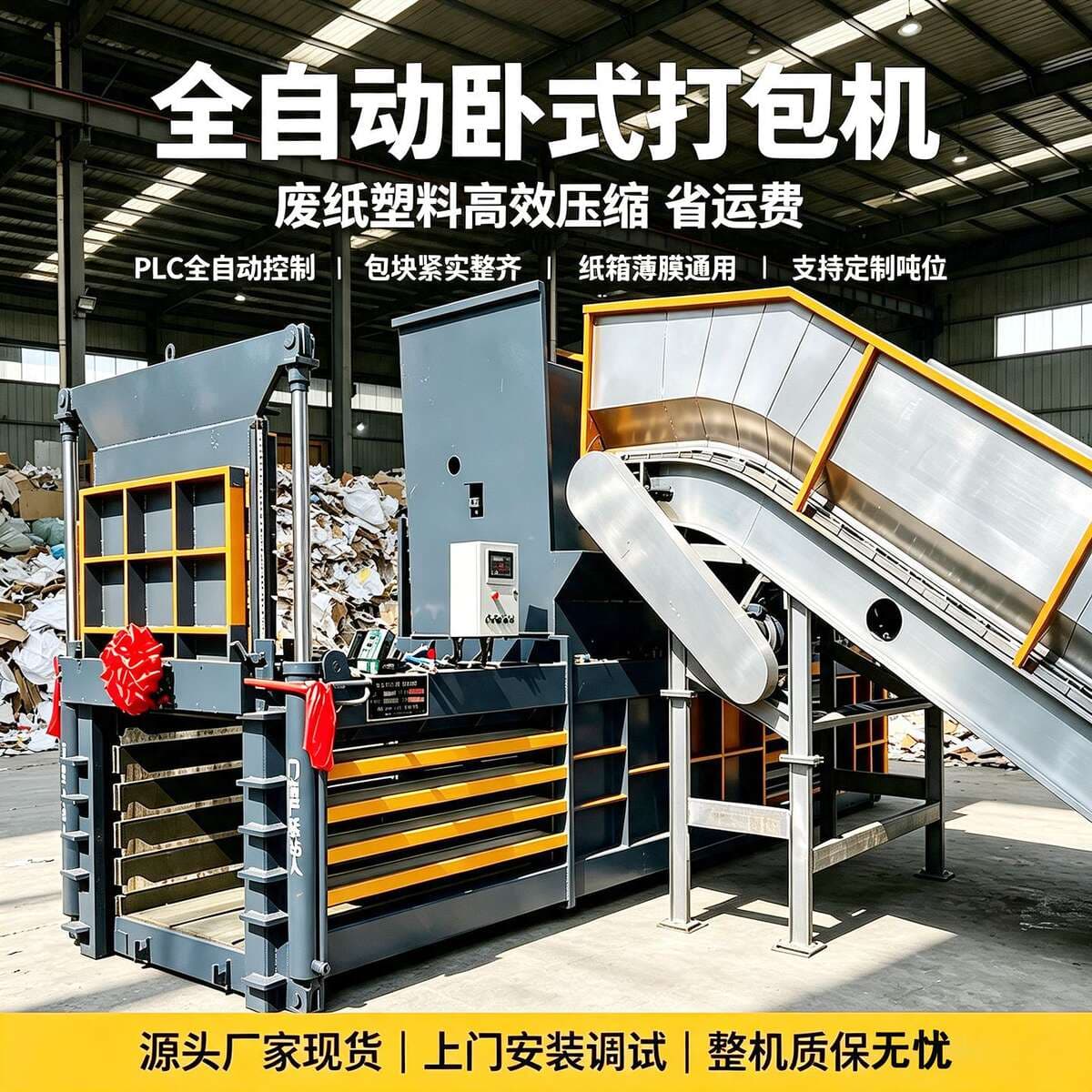 Horizontal hydraulic baling press for plastic film and waste paper bags, available in large, medium, and small sizes, customizable by the manufacturer 4