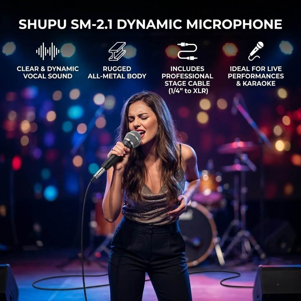 Sm2.1 Wired Microphone Anti-Howling All-Metal Dynamic Microphone for Home Karaoke Stage Conference Hosting Microphone Wholesale 3