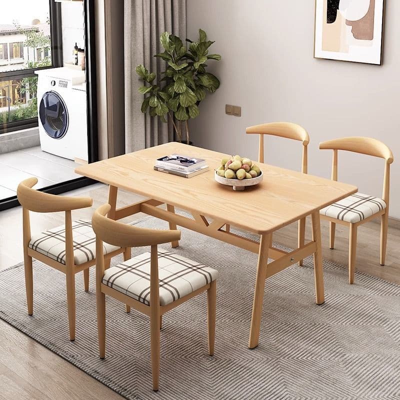 Log color 120*60 table and four chairs [plaid cloth]