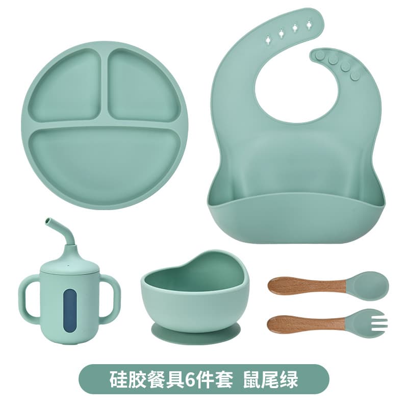 6-piece set of rat tail green tableware with transparent window]