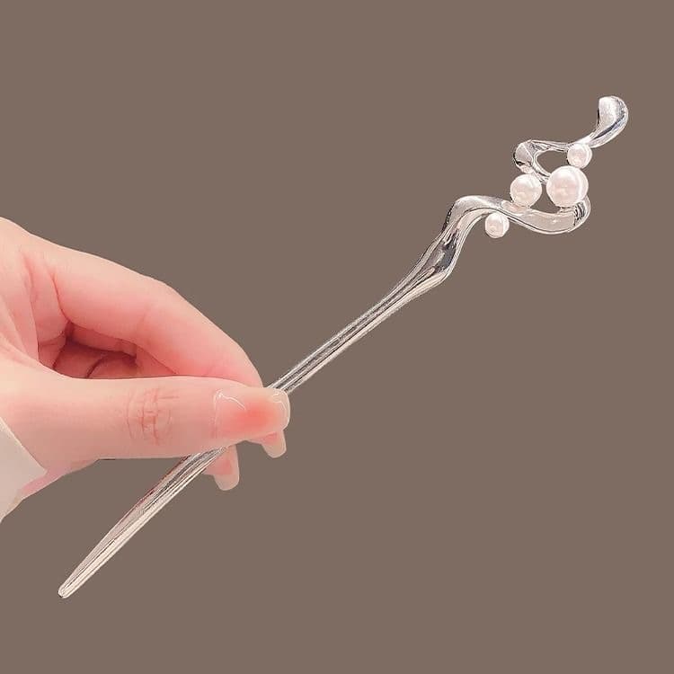 178# silver shaped pearl hairpin