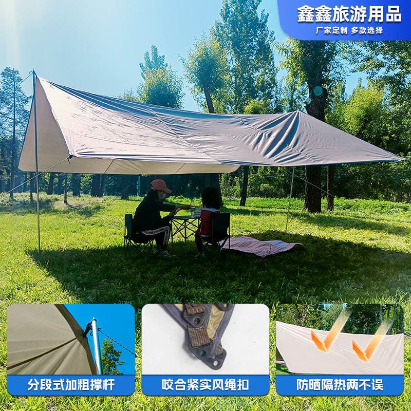 In-Stock Wholesale Camping Canopy Tent Outdoor Sunshade Portable Sun Protection Beach Car Side Silver-Coated Tarp 3