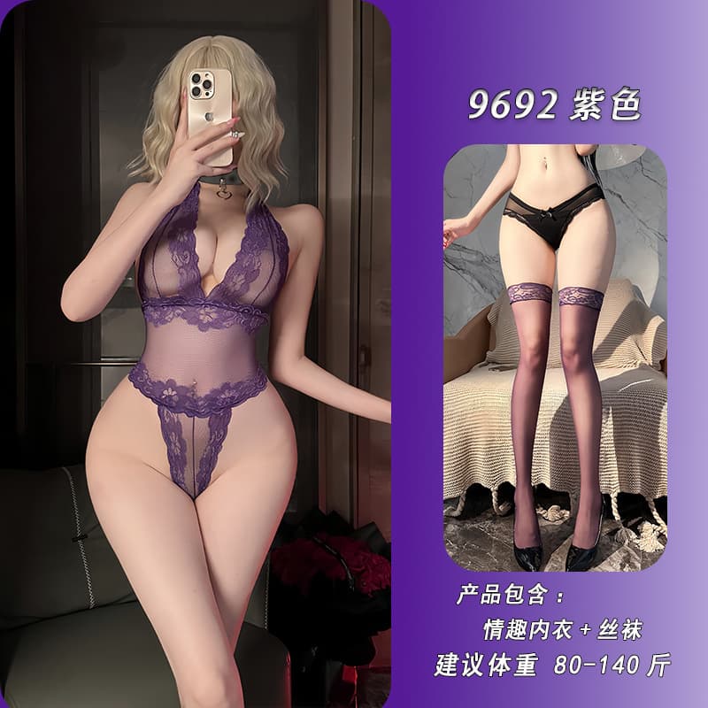 Purple jumpsuit + matching stockings