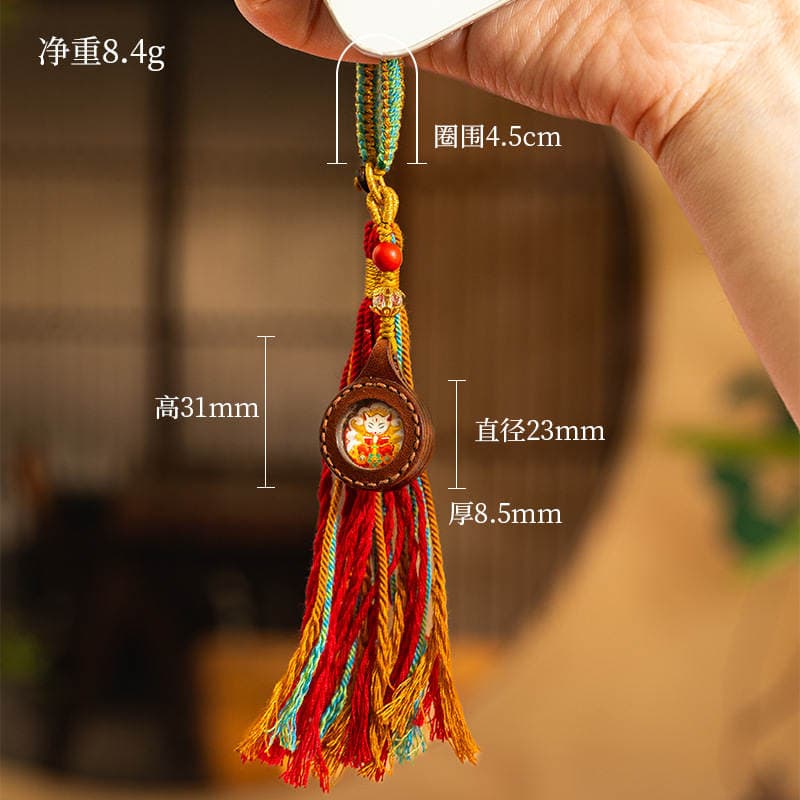 Hand-Painted Thangka Bag Pendant with Zaki Lam, Yellow Treasure, Manjushri, Green Tara, Xizang-Style Small Thangka, Ethnic Style Bag Pendant Keychain 4