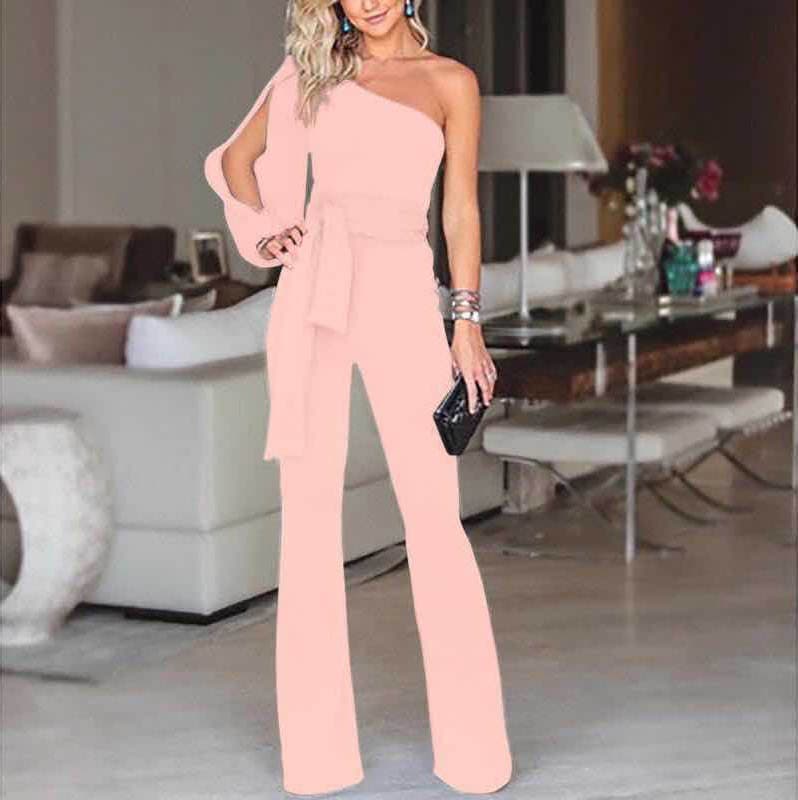 2024 Summer and Autumn Cross-border Explosions Amazon New Women's Shoulder High Waist Lace-up Solid Color Slim-fit Sexy Pants 5