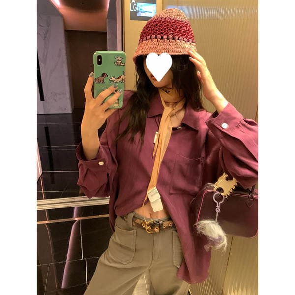[in Stock] Vc Washed Color Lazy Raspberry Purple Shirt Casual Versatile Autumn New Style for Women
