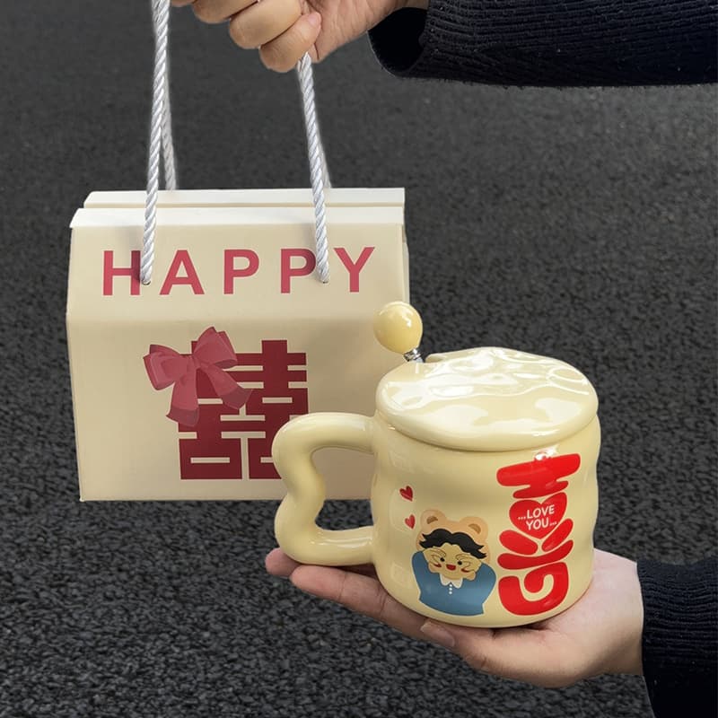 Happy love boy - custard (cup + lid + spoon + portable gift box)