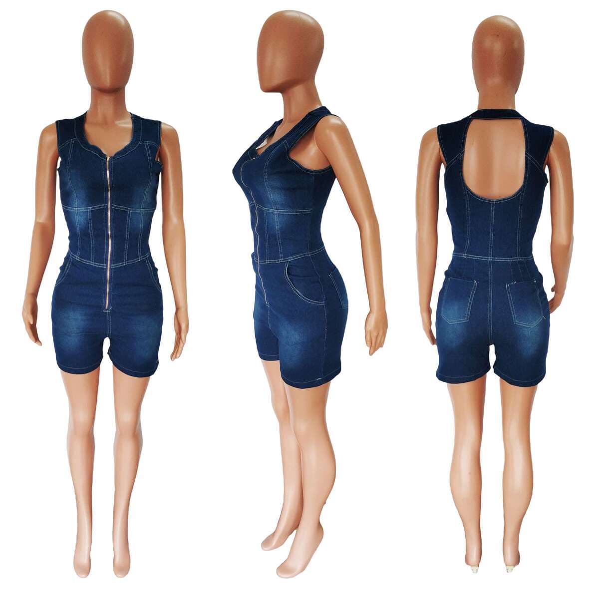 6959 New ins Net red AliExpress Amazon Europe and the United States Sexy Slim fashion denim jumpsuit spot sales 5