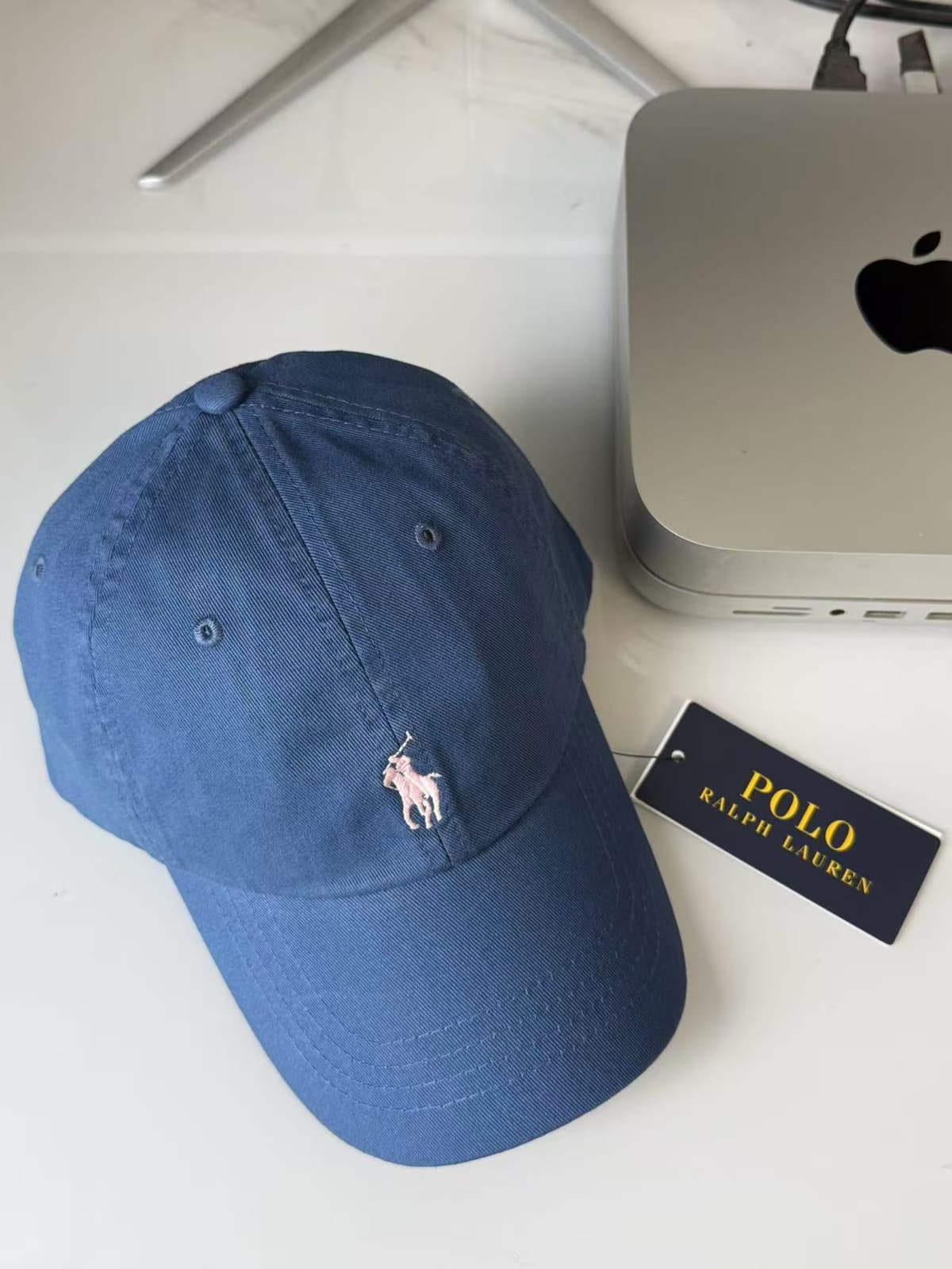 Navy blue pink label