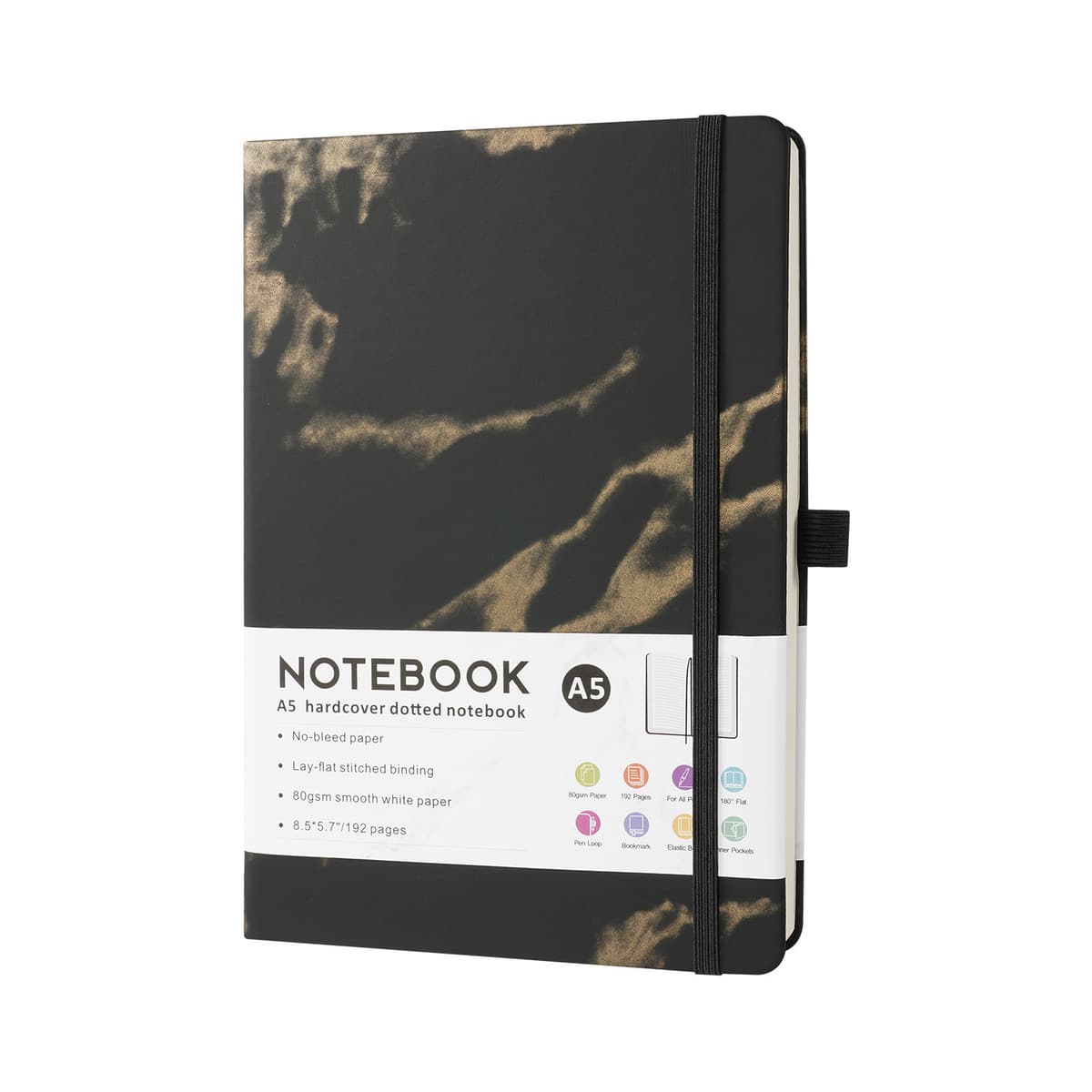 Black marble pattern a5 strap book