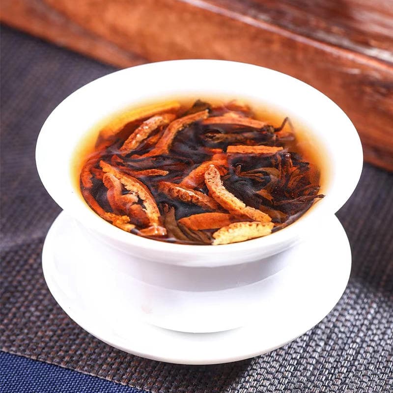 Yunnan Pu-erh çayı, yetişmiş, qədim ağacdan, mandarin qabığı ilə, kiçik preslənmiş, hədiyyə dəsti 3