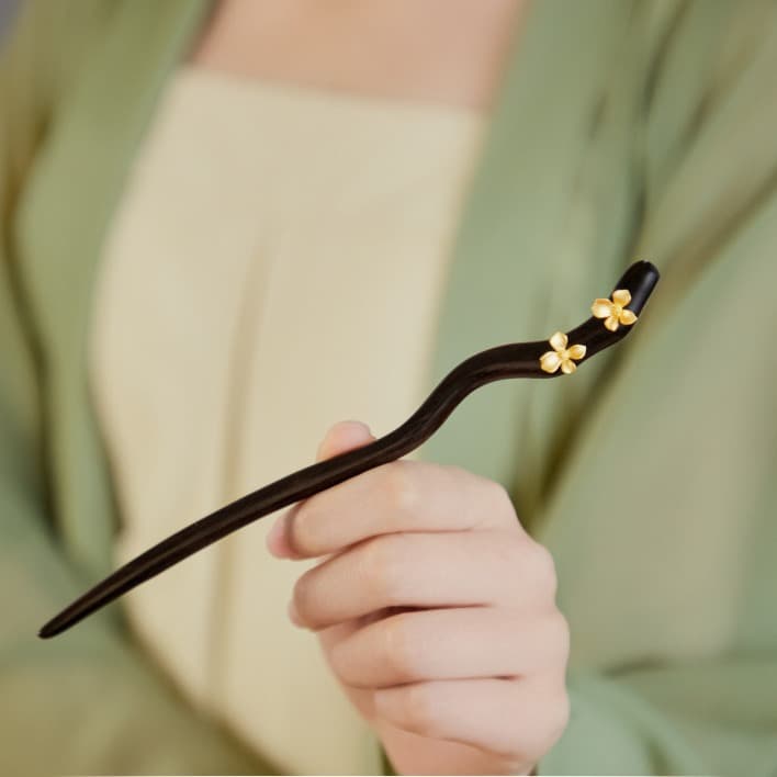 E65 two small osmanthus hairpins [natural ebony]