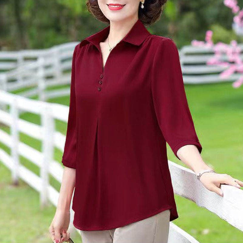Five-Quarter Sleeve Mom Summer Solid Color Blouse, Fashionable Middle-Aged and Elderly Women's Mid-Sleeve Loose Pullover Shirt Women's Top 4
