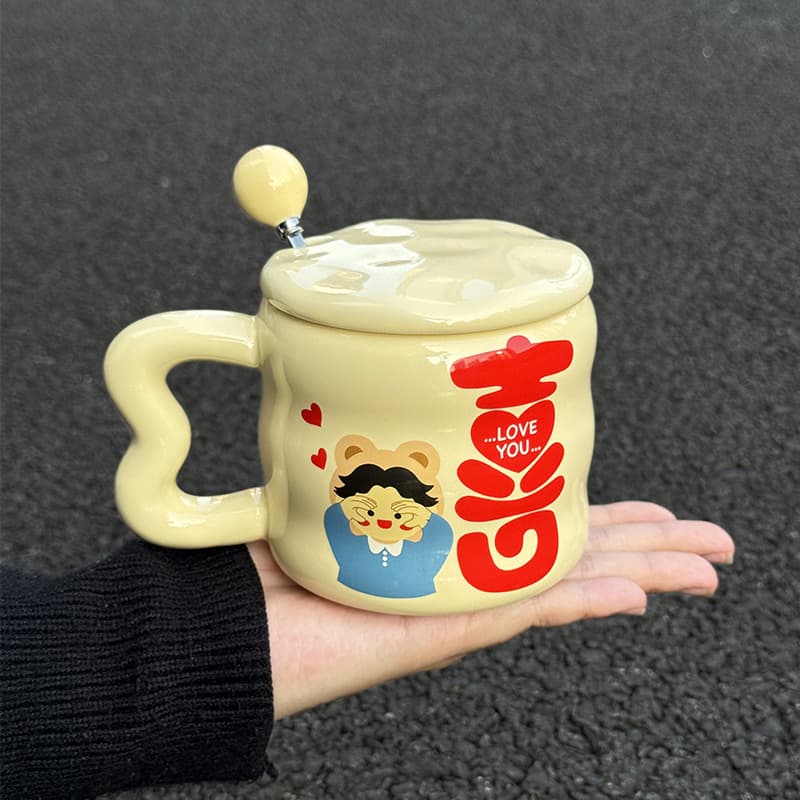 Happy heart boy - custard (cup + lid + spoon)