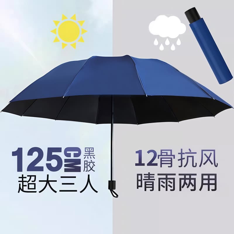 12-bone extra large vinyl storm umbrella-three people [navy blue]