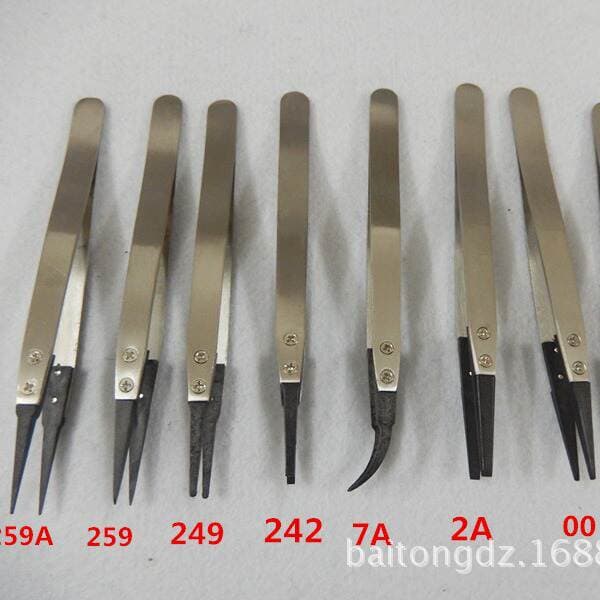 Carbon fiber permanent anti-static plastic pointed interchangeable stainless steel tweezers ESD-7A elbow tweezers 1