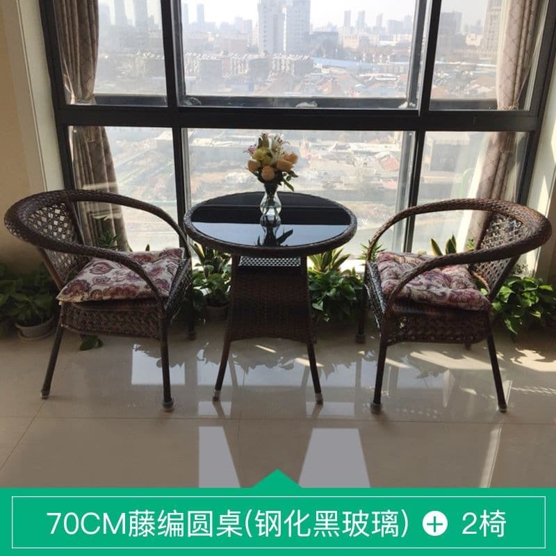 70 round table + 2 chairs (with cushions included)