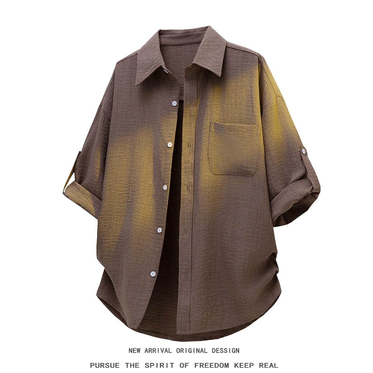 Unisex yay nazik sərbəst kəsim böyük ölçülü üç-dörddəbir qol köynək-jaket 4