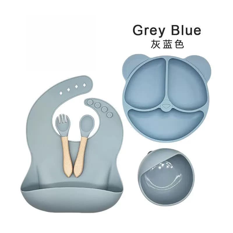Gray-blue wooden handle spoon - [Five-piece set]