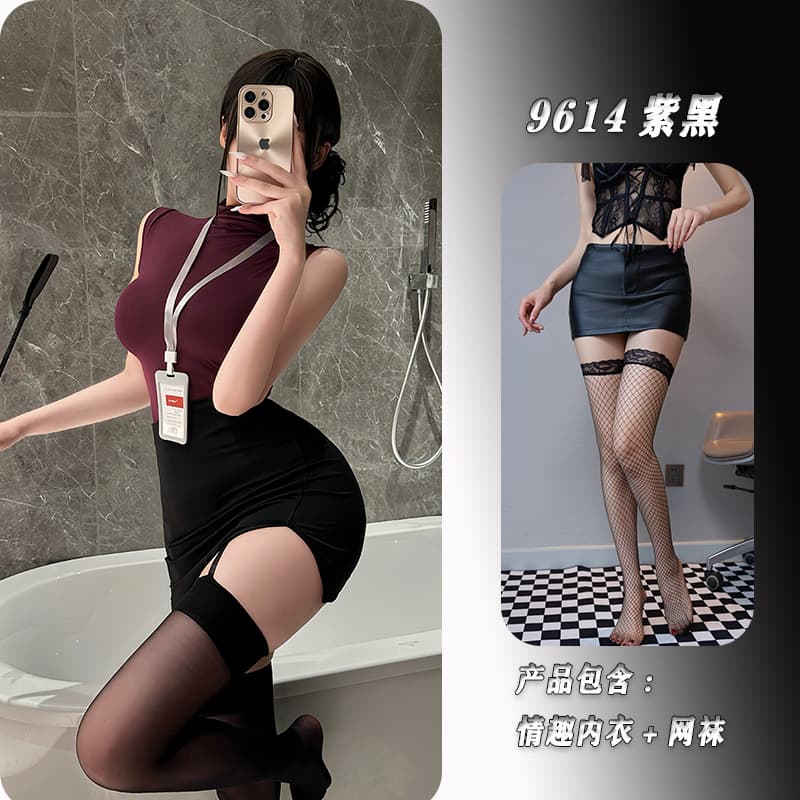 Purple black + fishnet stockings