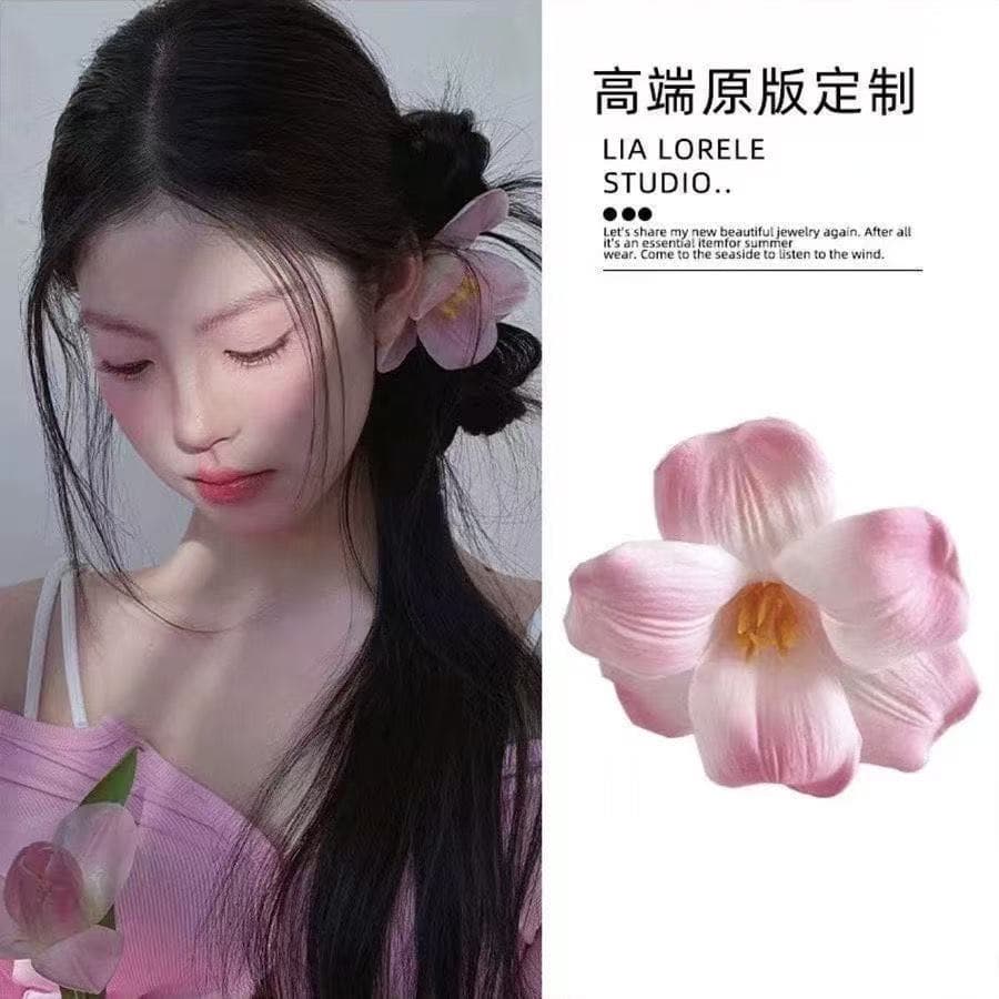 5920 open tulip hair clip-white pink