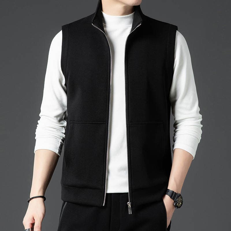 Spring and Autumn Stand-Up Collar Casual Vest for Men 2024 New Style Outerwear Trendy Sleeveless Sweatshirt Zipper Vest Men's Jacket 3