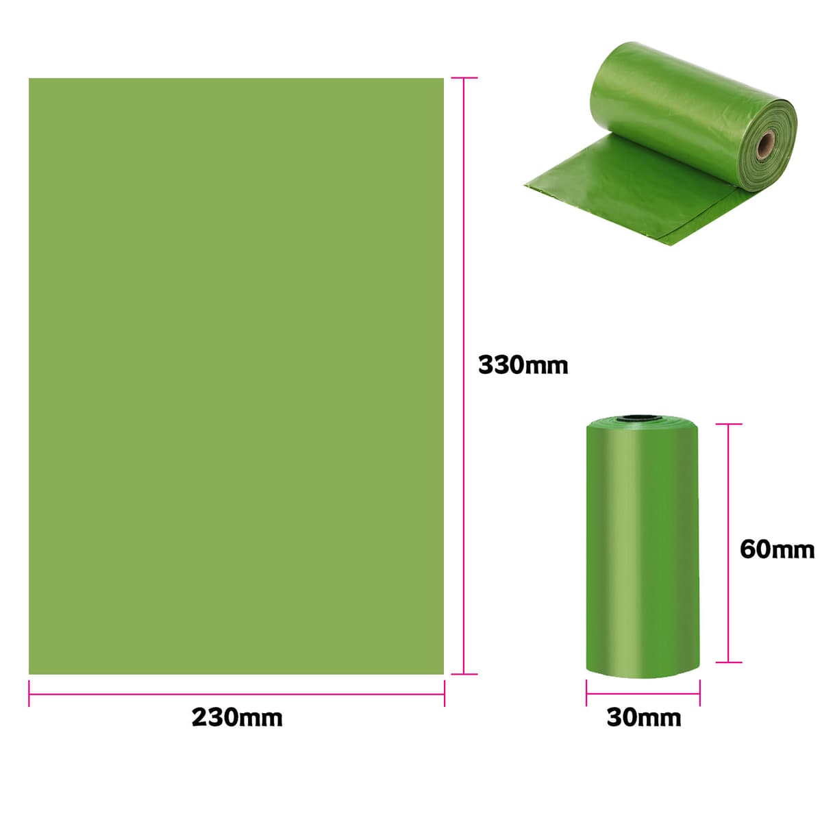 Eco-friendly, solid color, 1.5 mil thickness, unscented, 15 bags/roll