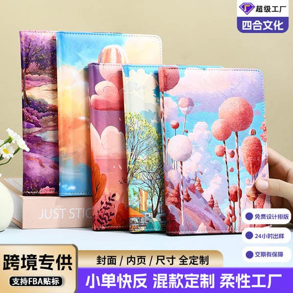 Customized Cross-Border A5 Notebook with High Aesthetic Value, Dopamine-Style Landscape Color Printing, Pu Soft Cover, Thickened Lined Journal