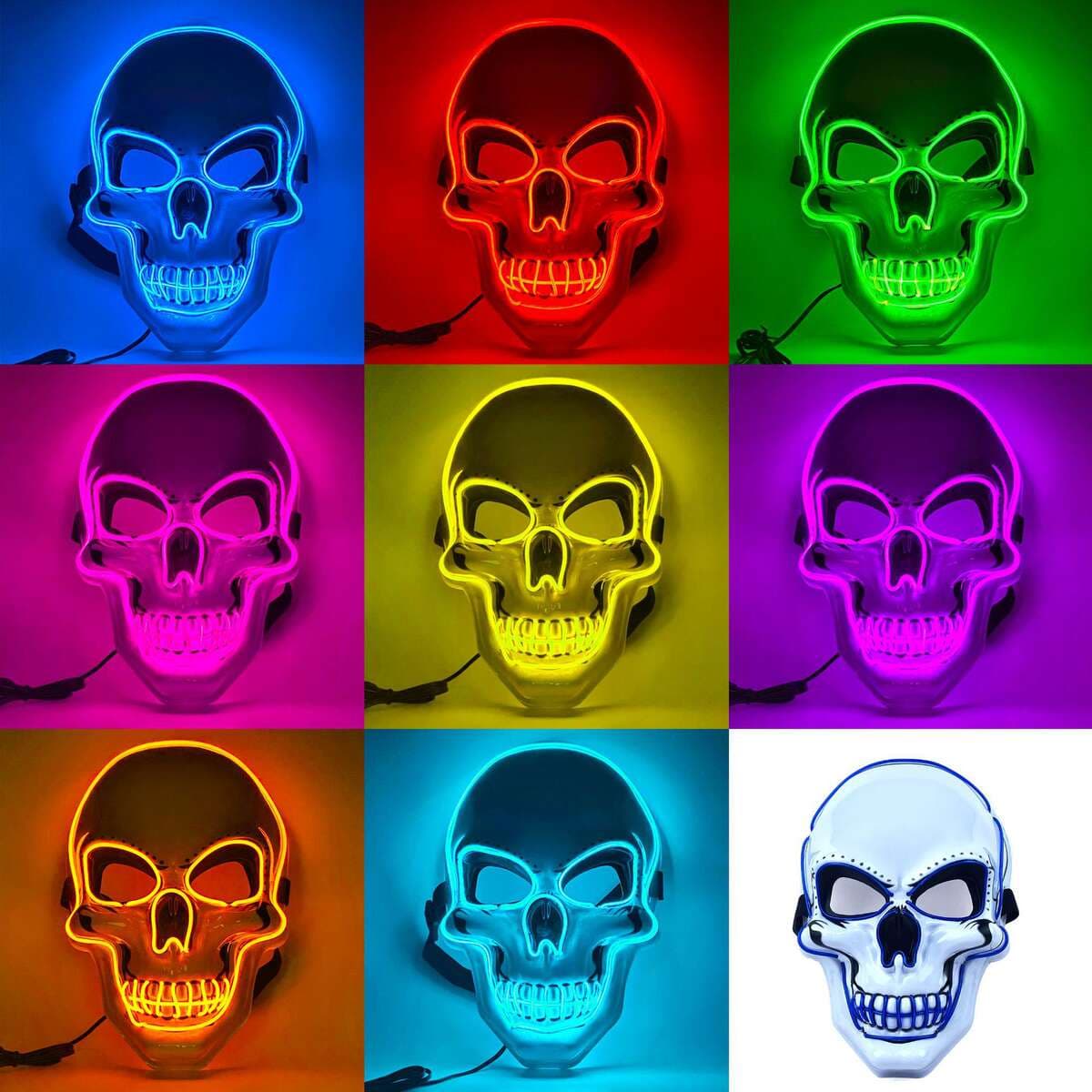 Amazon Halloween Skull Glowing Mask European and American Movie Horror Funny Full Face LED Mask Channel 1