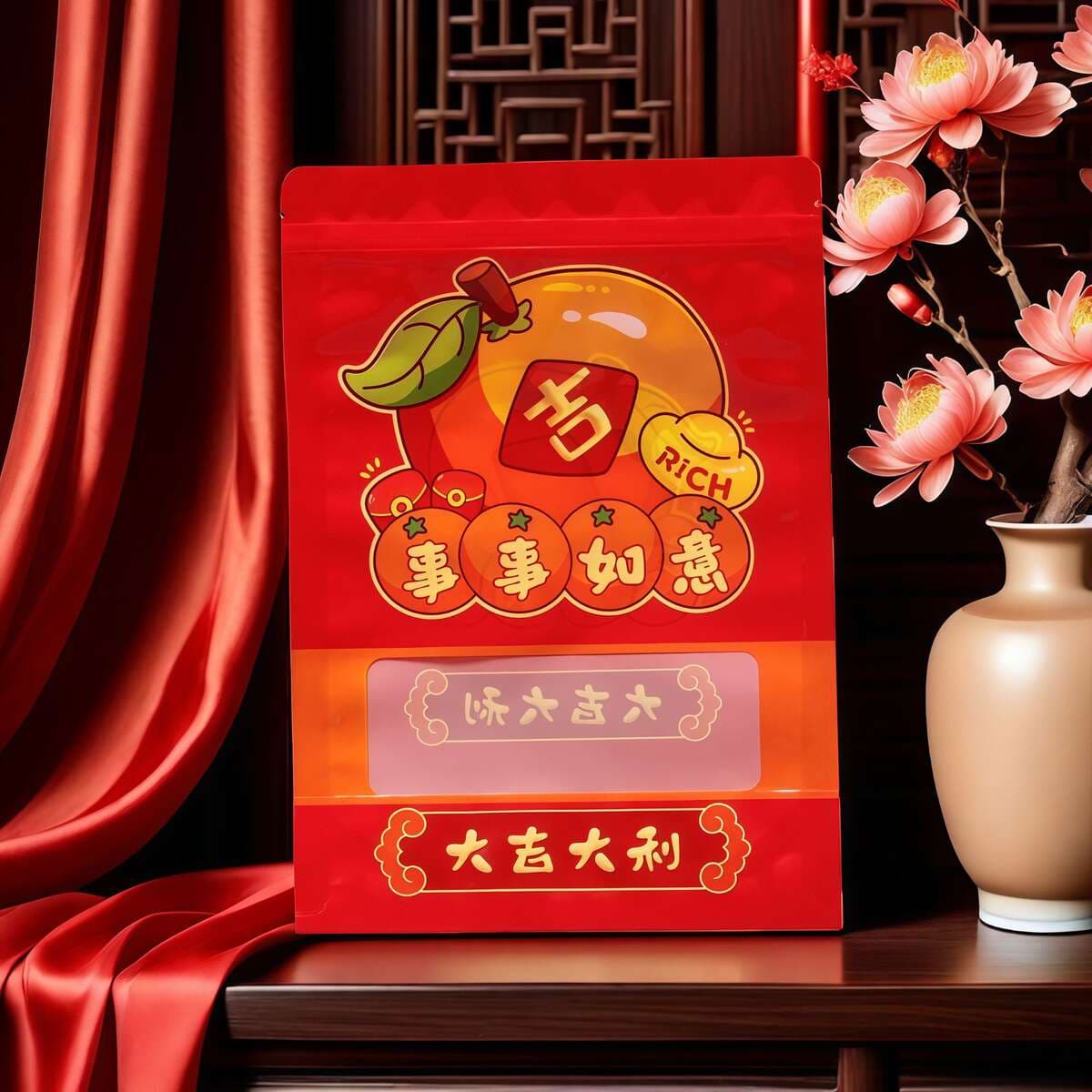 Everything Goes Well in the New Year Gift Packaging Bags, Candy, Candied Fruits, Dry Goods, Self-Standing Ziplock Bags, Wedding and Housewarming Universal Bags 3
