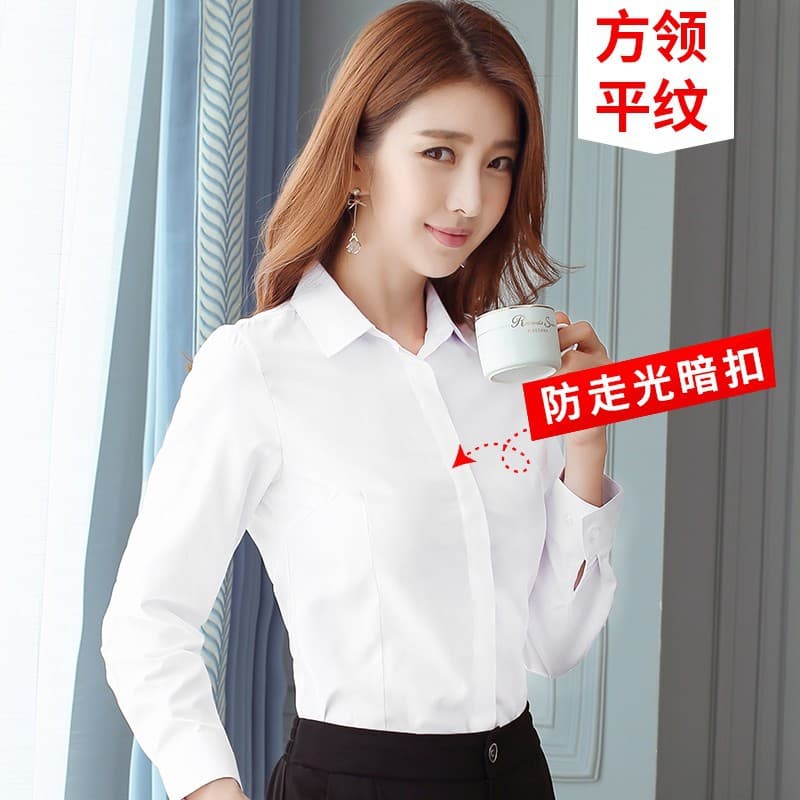 [square collar buckle] white plain long sleeve