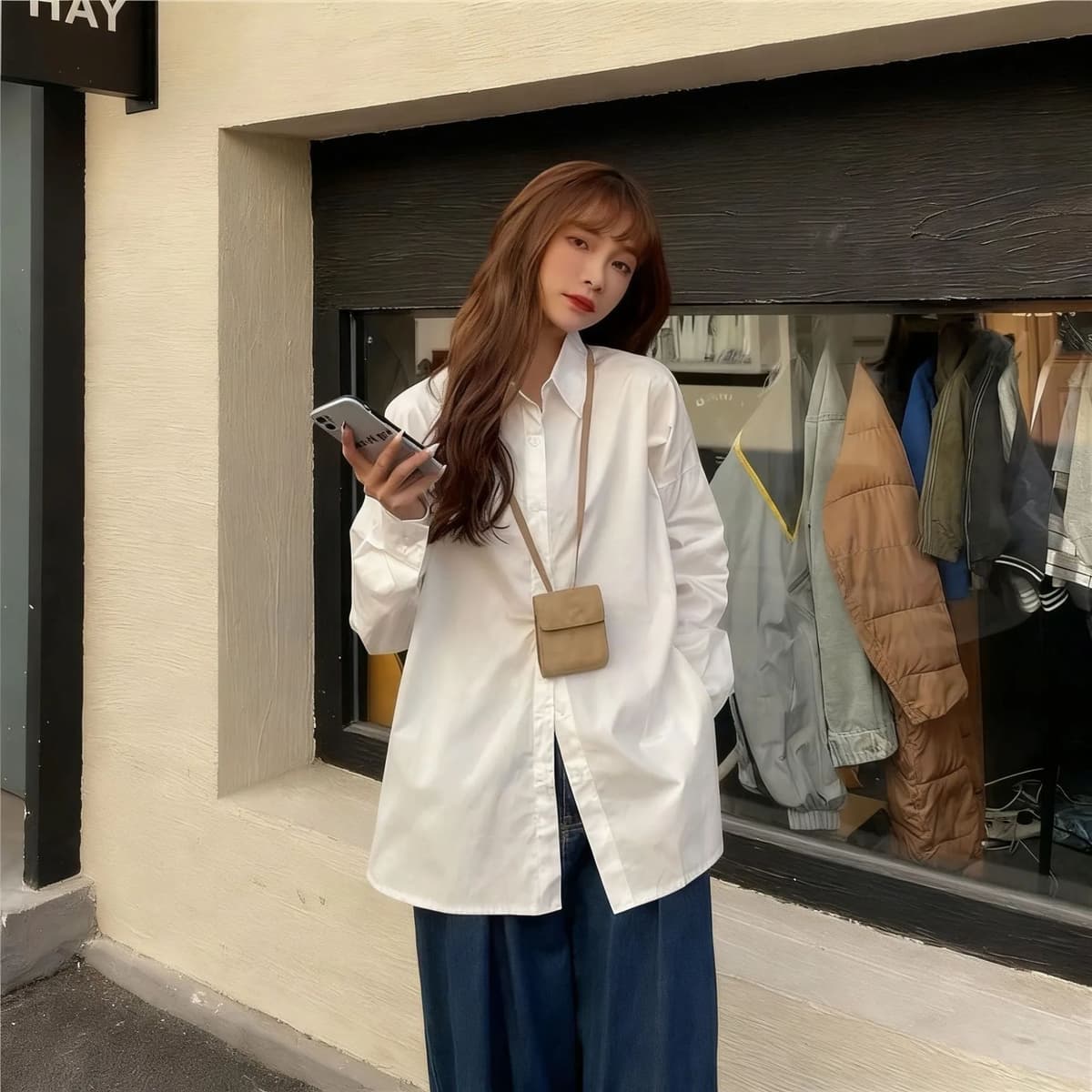 New arrival lazy style long sleevesloose white shirt for women m (recommended 40-50kg )20827109