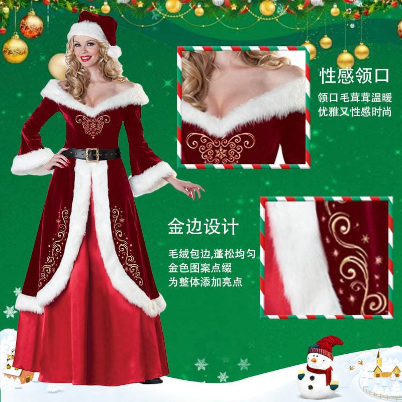 Santa Claus Costume Christmas Clothes Couple Clothes Adult Men and Women Christmas cos Dress Table Performance Costume Suit 4