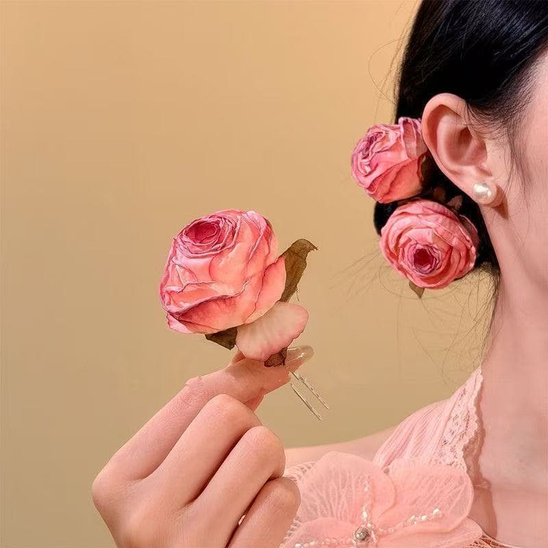7333 burnt edge rose hairpin - pink