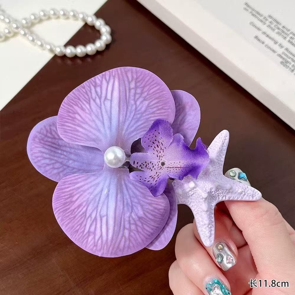 5876 starfish and phalaenopsis hairpin-purple