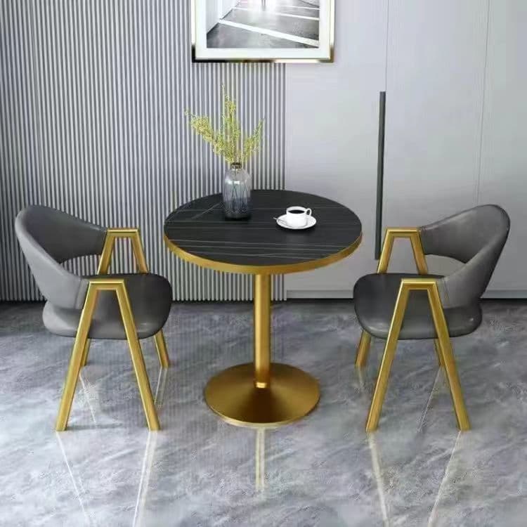 Imitation black marble + dark gray leather chair