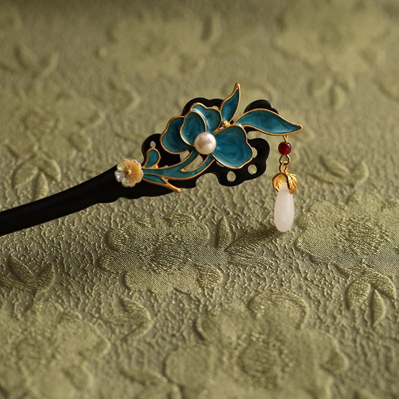 A86 Burning Blue Flower Hairpin [Ebony]]