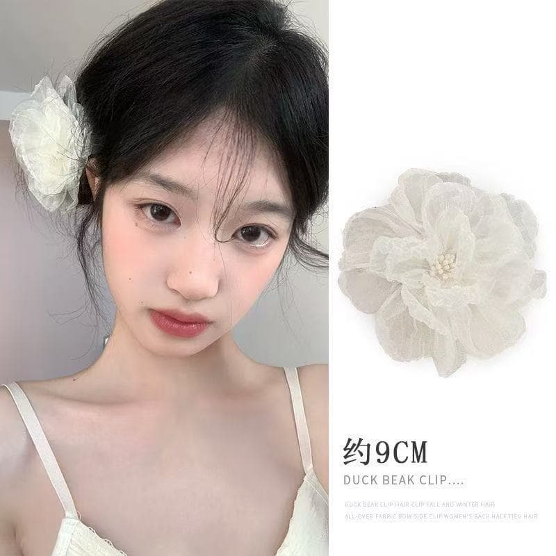 6007 mesh flower hairpin-white