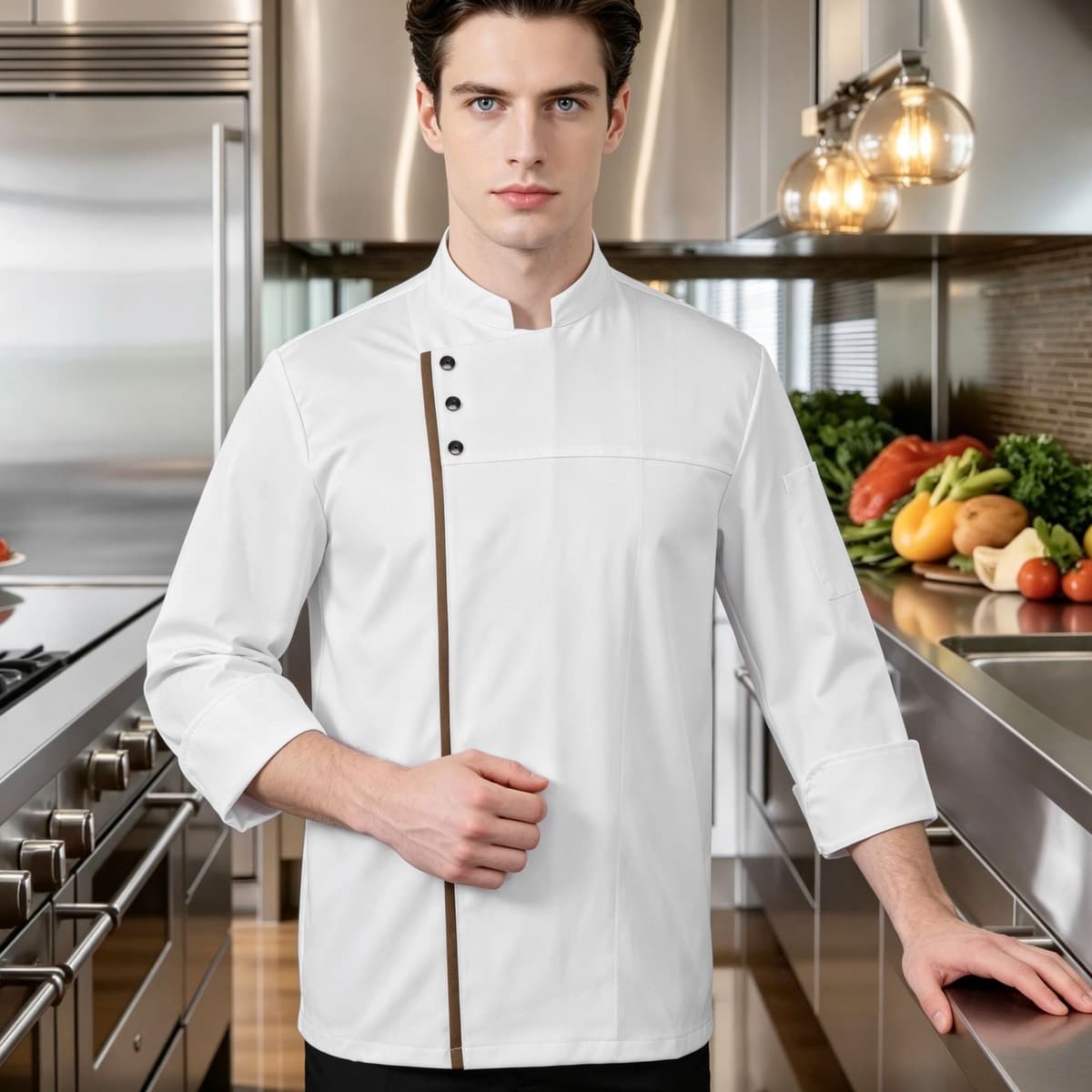 White long sleeves [coffee edge three buttons]