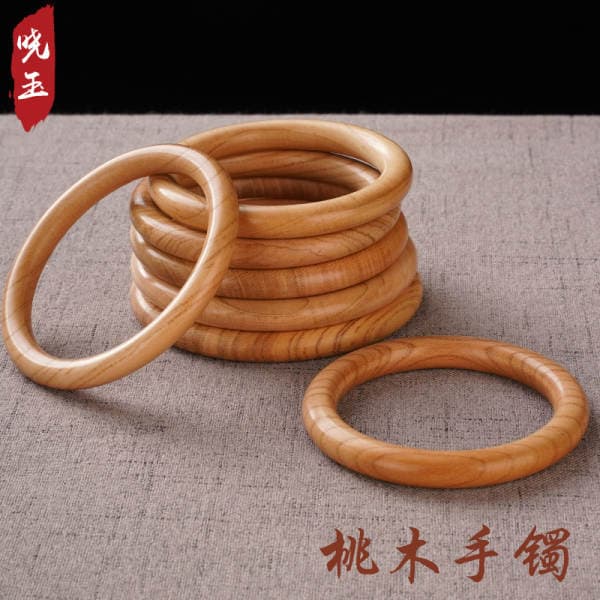 Peach wood bracelet, carved from a single piece of wood, peach wood amulet, natural wood color, plain ring bracelet, gift for girlfriend or mother