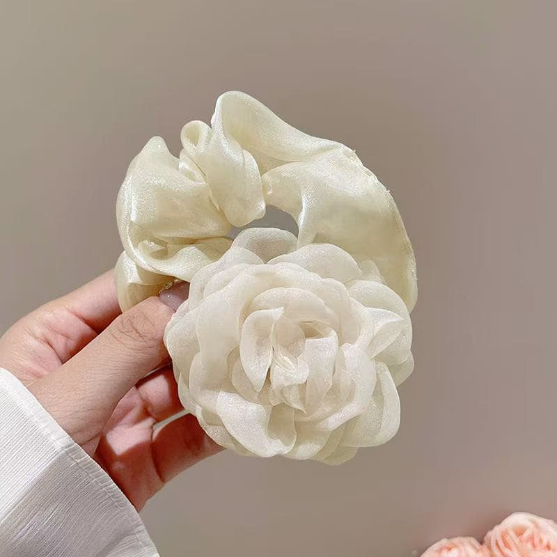 5702 gauze camellia hair tie-beige