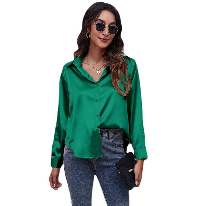 Popular Real Shot Satin Shirt Women's Satin Imitation Silk Long-Sleeved Shirt New European and American Export Cross-Border Women's Clothing 5