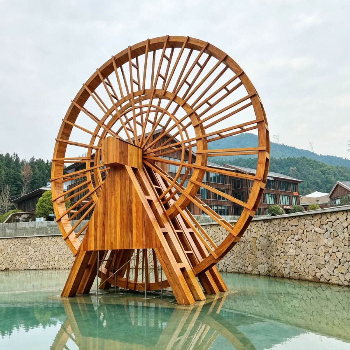 Solid wood waterwheel carbonized wood waterwheel electric waterwheel call him waterwheel with motor rotating solid wood landscape windmill waterwheel 1