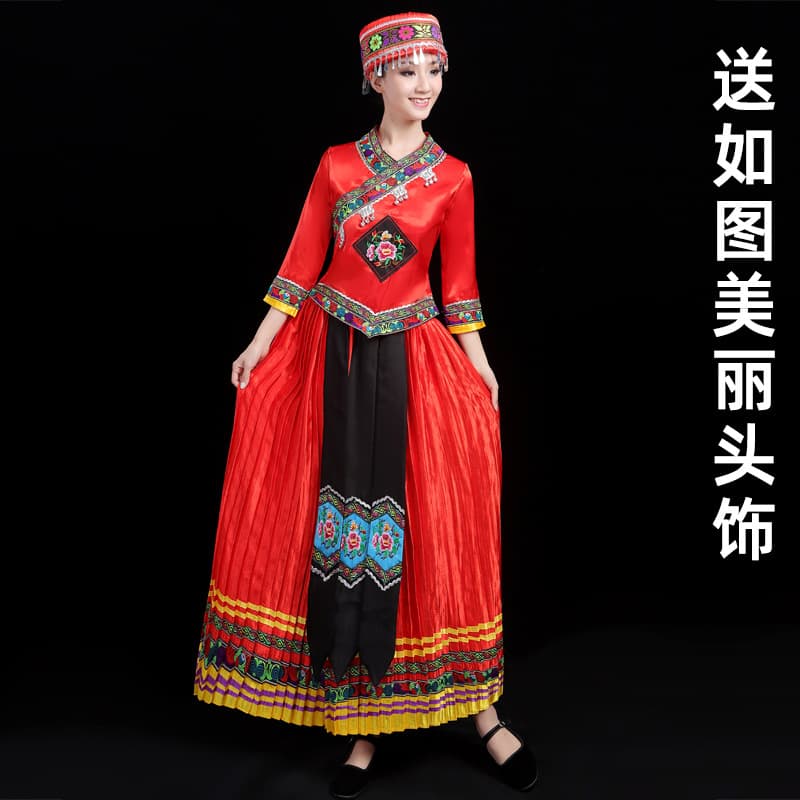 M069 long dress big red + round headdress