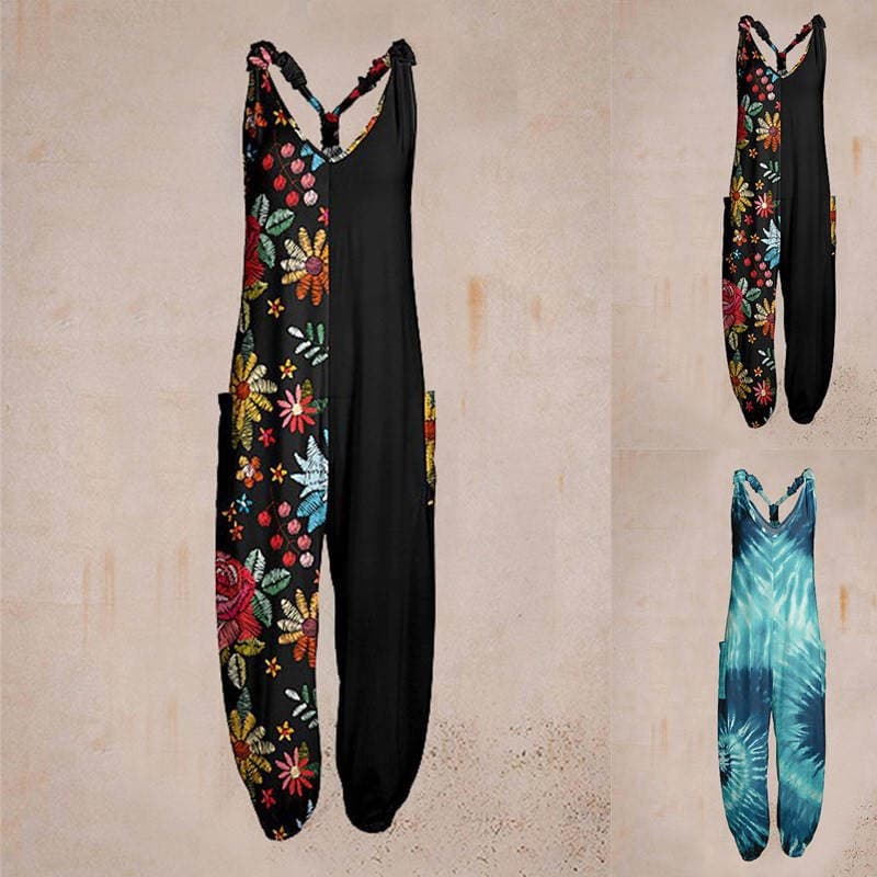Cross-border 2023 new women's clothing Amazon personalized printed loose plus size harem pants beach sling jumpsuit 1