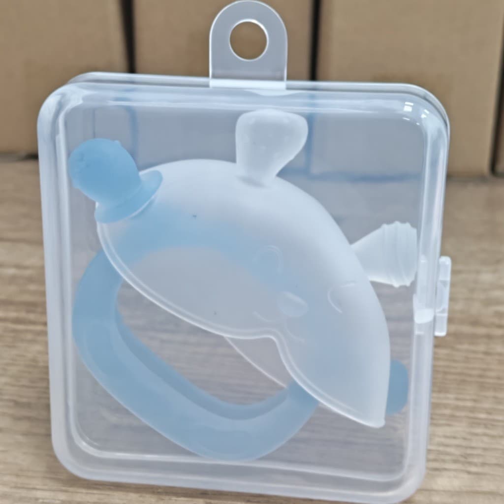 Full grip rabbit teether ※ blue + square transparent box